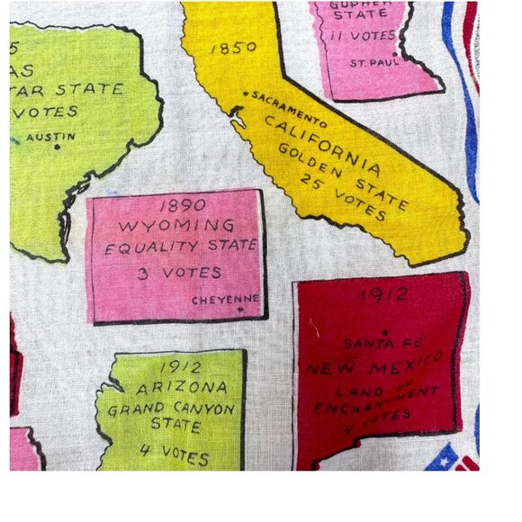 Vintage Handkerchief These United States Admission Date Electoral Votes RARE - Picture 4 of 7